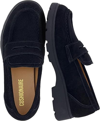 CUSHIONAIRE black genuine-suede penny loafers with wide options