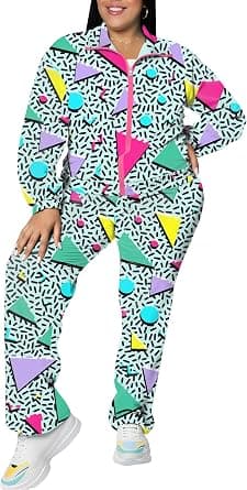 Plus-size green color-block windbreaker set