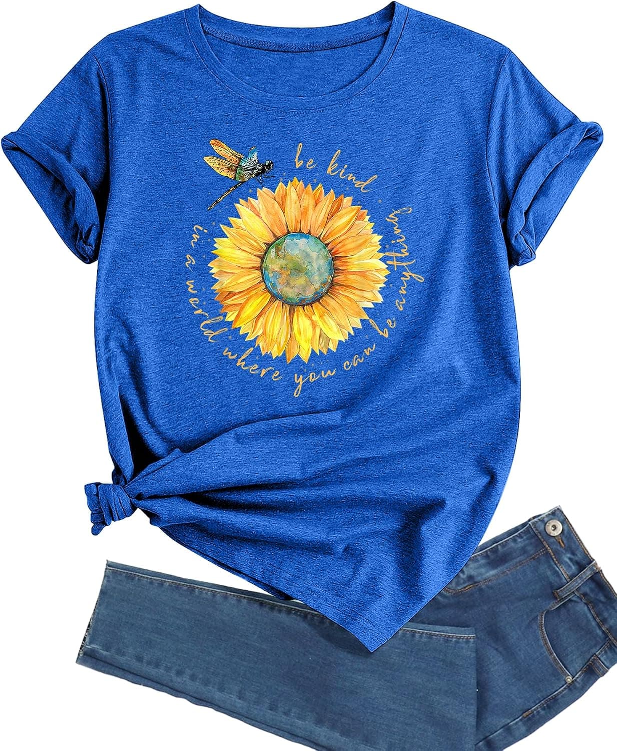 Blue plus-size sunflower graphic tee