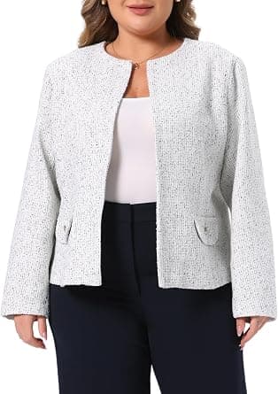 Beige plus-size linen-blend blazer