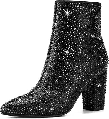 Rollda black rhinestone ankle booties