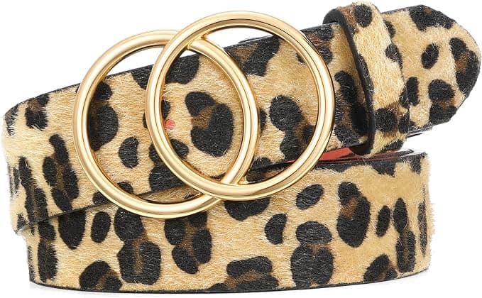 leopard-print PU leather belt, 40–43-inch waist