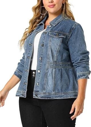Agnes Orinda plus-size blue washed denim jacket