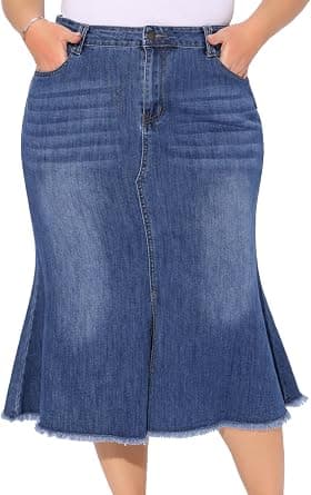 Agnes Orinda plus-size blue denim midi skirt