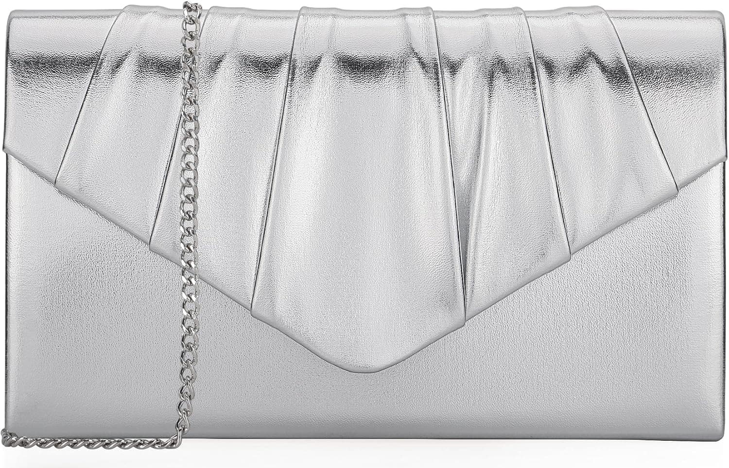 Silver metallic pleated clutch