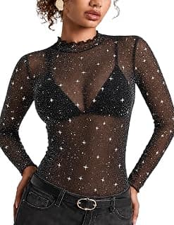 Black sparkly star mesh top