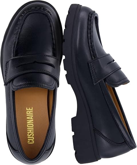 Black leather penny loafers