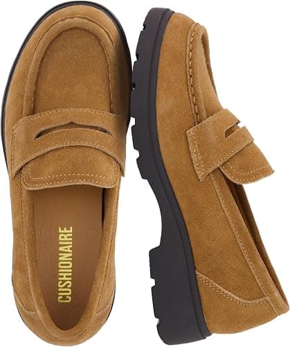 CUSHIONAIRE cognac genuine-suede penny loafers with wide options
