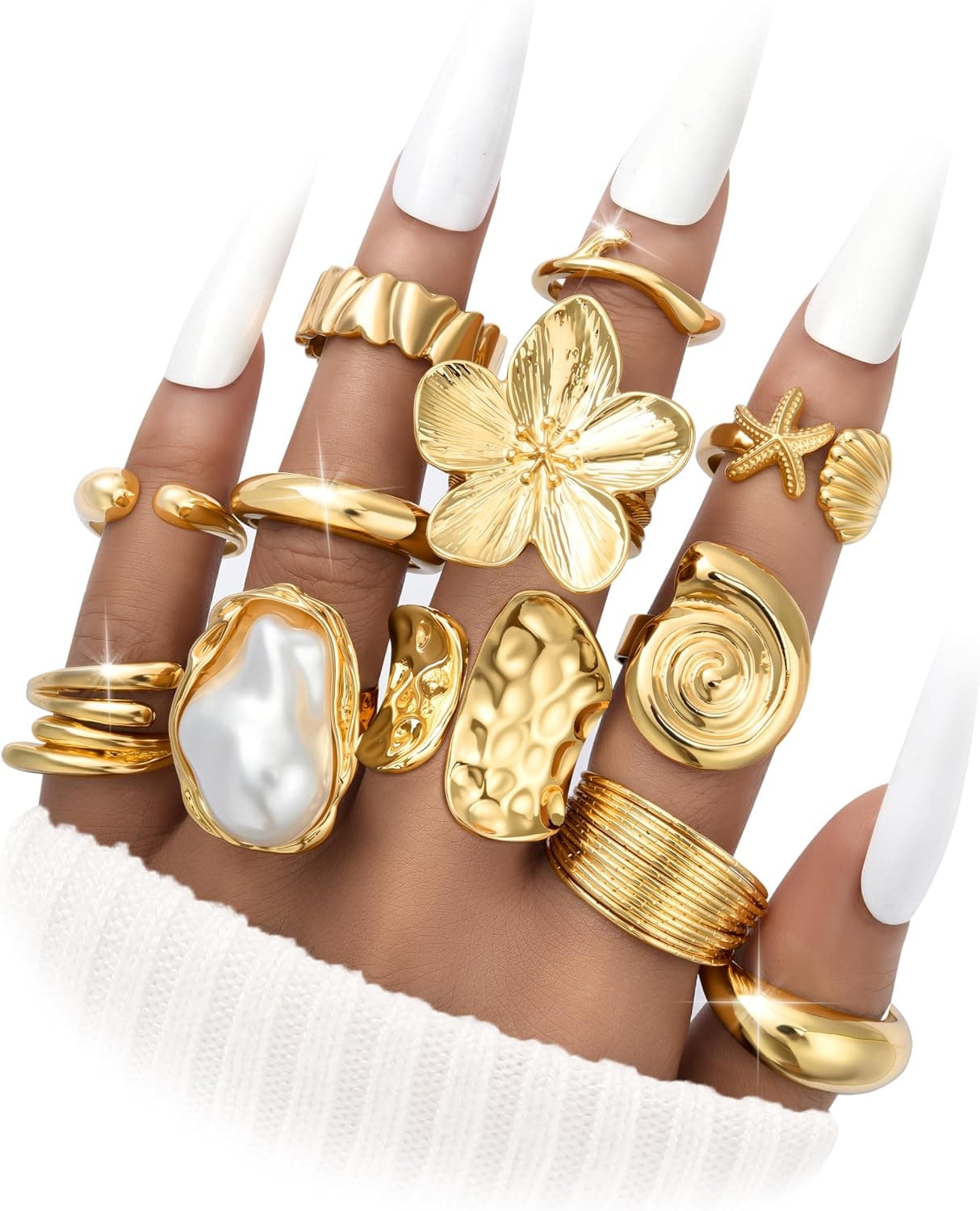 Gold statement ring set