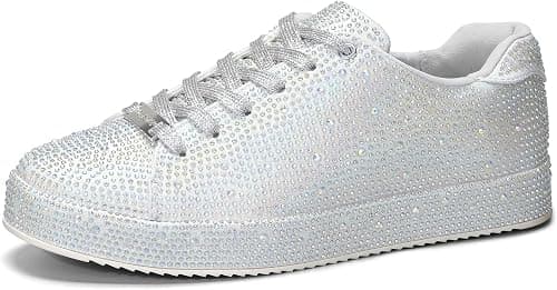 Silver rhinestone platform sneakers