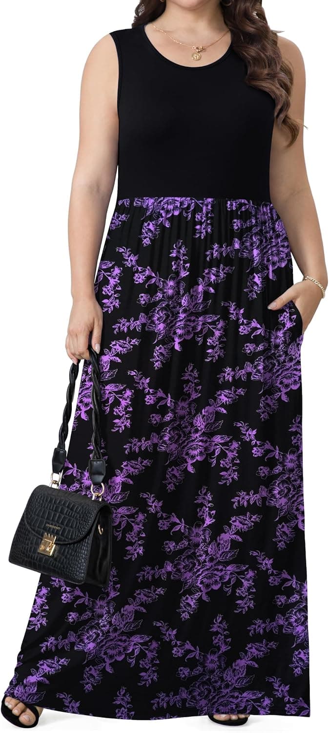 Purple plus-size sleeveless maxi dress