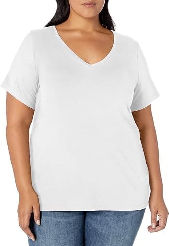 Amazon Essentials plus-size white V-neck T-shirt