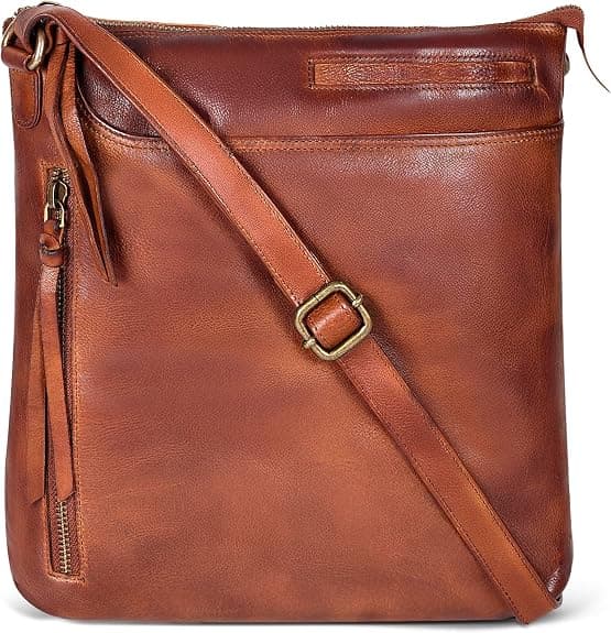 Light-cognac genuine leather crossbody bag
