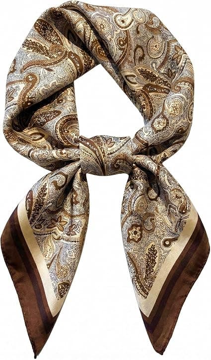 Brown-and-cream paisley silk-look scarf