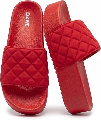 Red quilted platform slide sandals