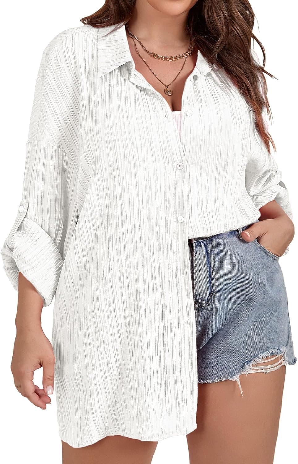 White plus-size oversized button-down shirt