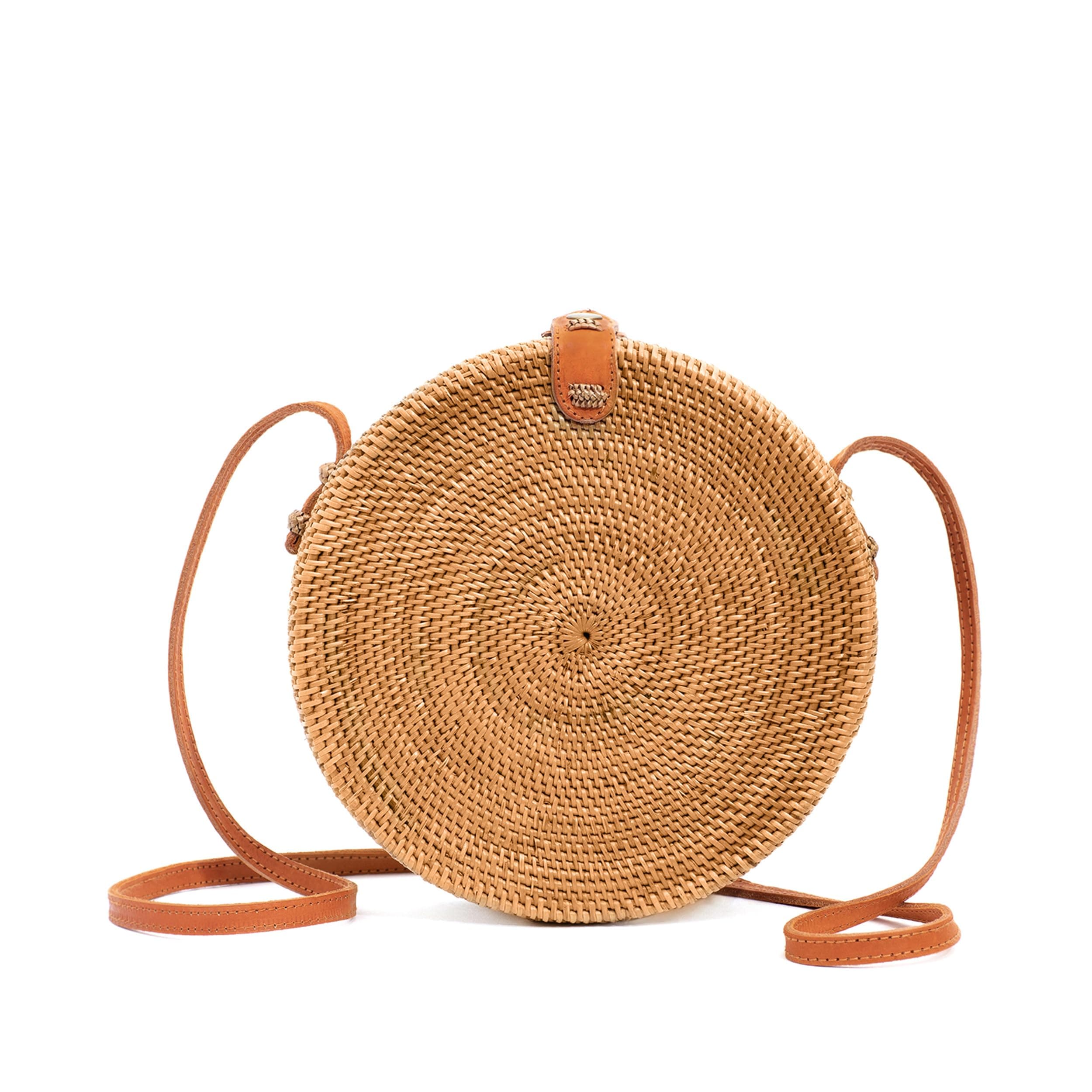 Round rattan crossbody purse