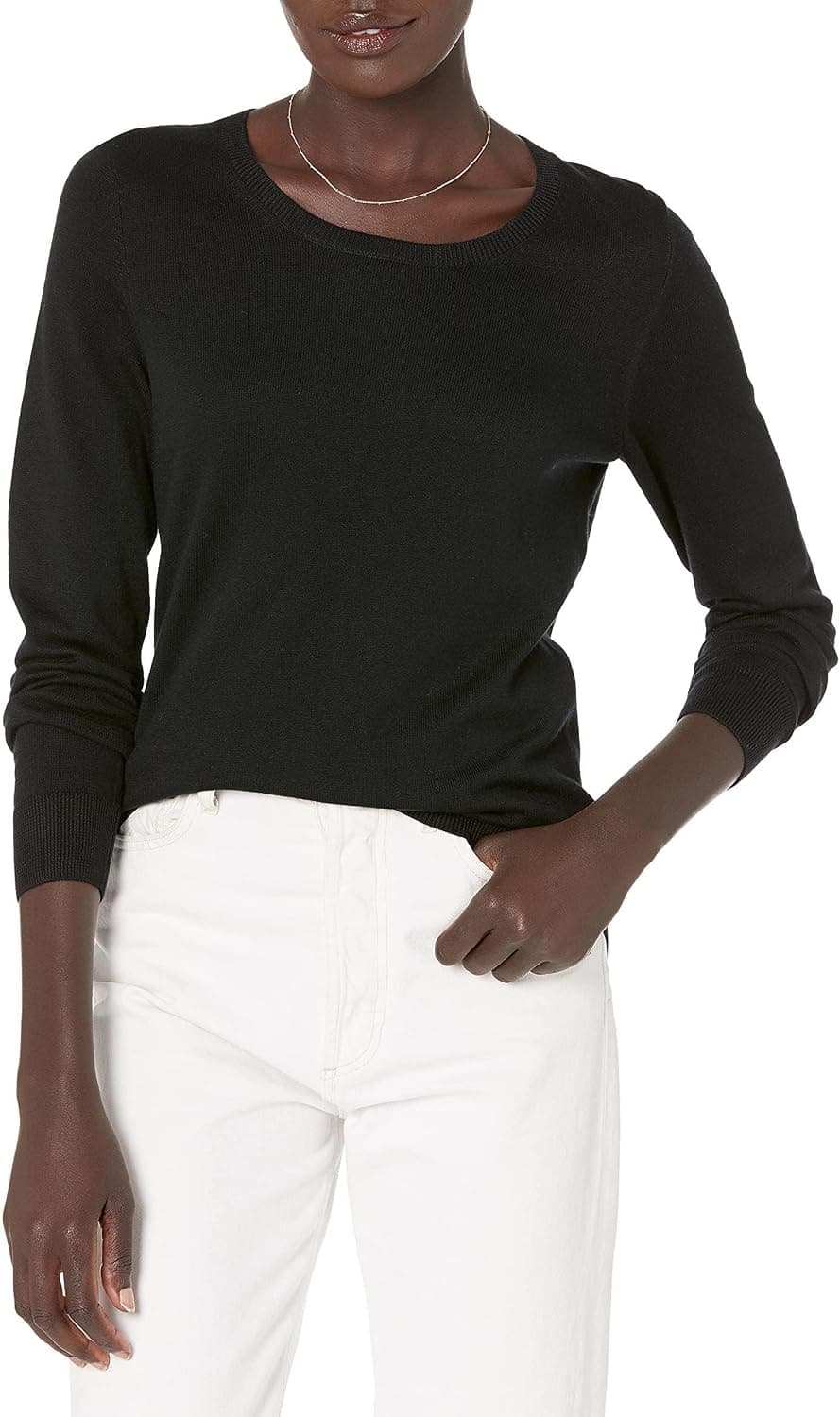 Black plus-size lightweight crewneck sweater